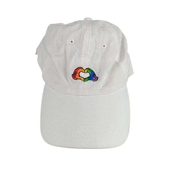 Disney Parks Rainbow Heart Hands Baseball Cap White Adjustable Strap Cotton - Picture 1 of 8